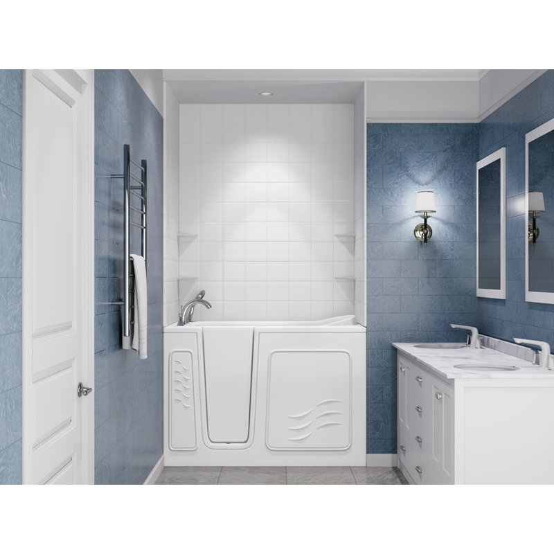 Tub'n Wall Series 30" x 52" Left Side Drain Soaker Bathtub in White with 6 in. Tile Shower Wall Kit, Left, White
