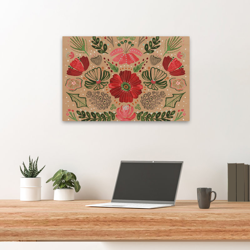 Holiday Lore III, contemporain, floral doré, crème Christma, H 24 po x l 16 po