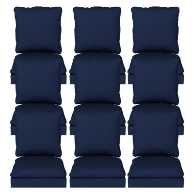 Square Two Layer Outdoor Patio Seat and Back Cushion Set with Removable Washable Zipper Cover, Flexible Quantities from 1 to 10 Sets and Two Colour Choices Beige and Dark Blue for Garden Lounge Furniture