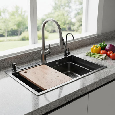 Metro Lane 450mm W Single Bowl Stainless Steel Kitchen Sink with 2 Faucet Holes