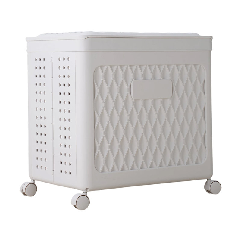 Foldable Laundry Basket with Wheels, 48cm H x 47.5cm W x 38cm D, White