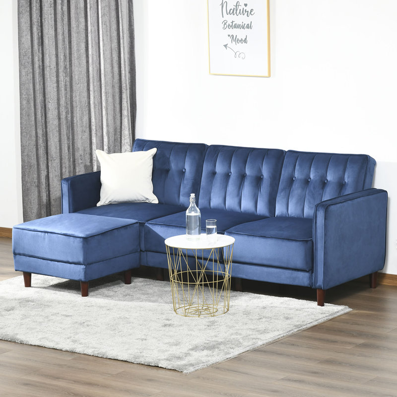 Canapé-lit à accoudoirs carrés 85,75 po Madalena, 100 % polyester bleu