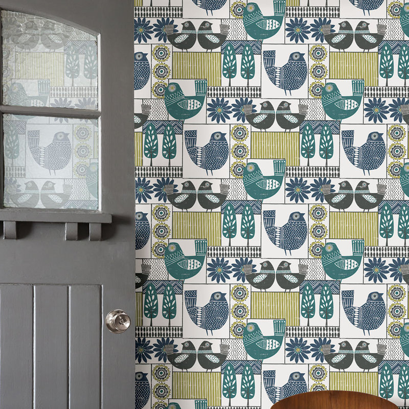 Rouleau de papier peint L 33 pi x l 20,5 po Hennika Patchwork, Vert / Bleu