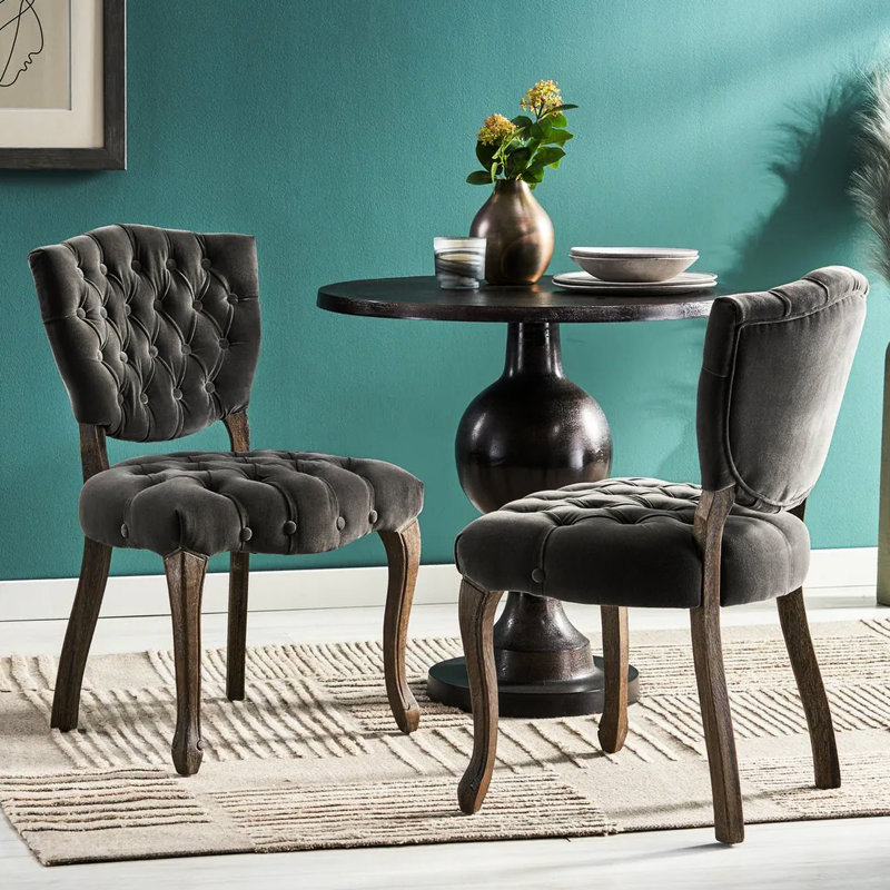 Chaise de salle à manger 2 pièces Kd - Design élégant, velours gris anthracite pour dossier chic, maison chic