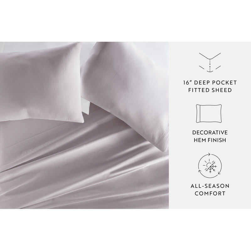 Sateen Long-Staple Cotton Deep Pocket Sheet Set, Mauve, Queen Pillowcase