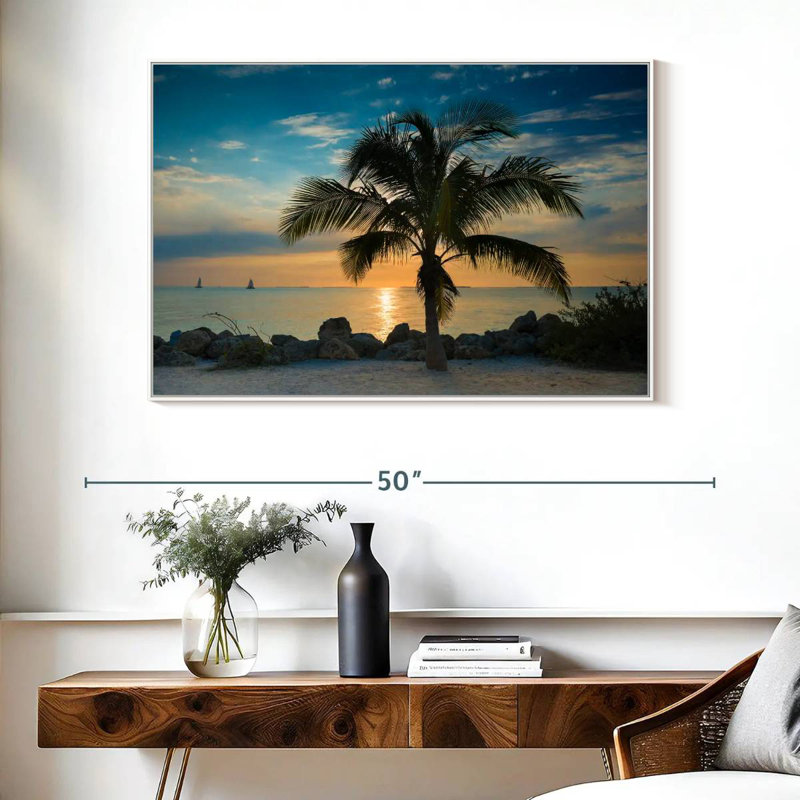 Palmier Key Key Sunset, Cadre flottant blanc, 40 po x 27 po
