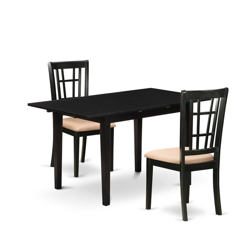 Ensemble de table de salle à manger noire, 3 pièces: 1 table, 2 chaises