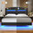 Floating Bed Frame King With Hidden Storage Headboard, Floating Led Bed Frame With Charging Station, Upholstered Leather Platform Bed With Storage-1402784286