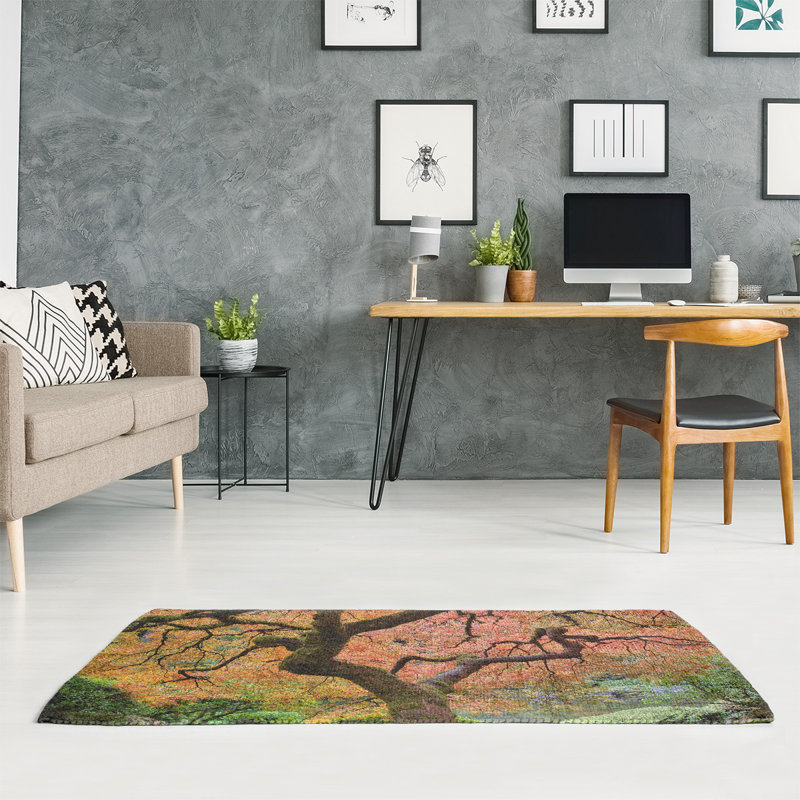 Tapis brun/orange à chenilles pour arbre d’érable japonais, Rectangle 2 pi x 3 pi