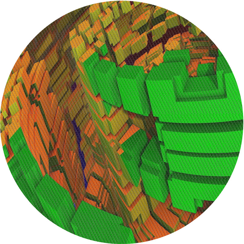 Tapis vert/brun à motifs, Rond 5 pi
