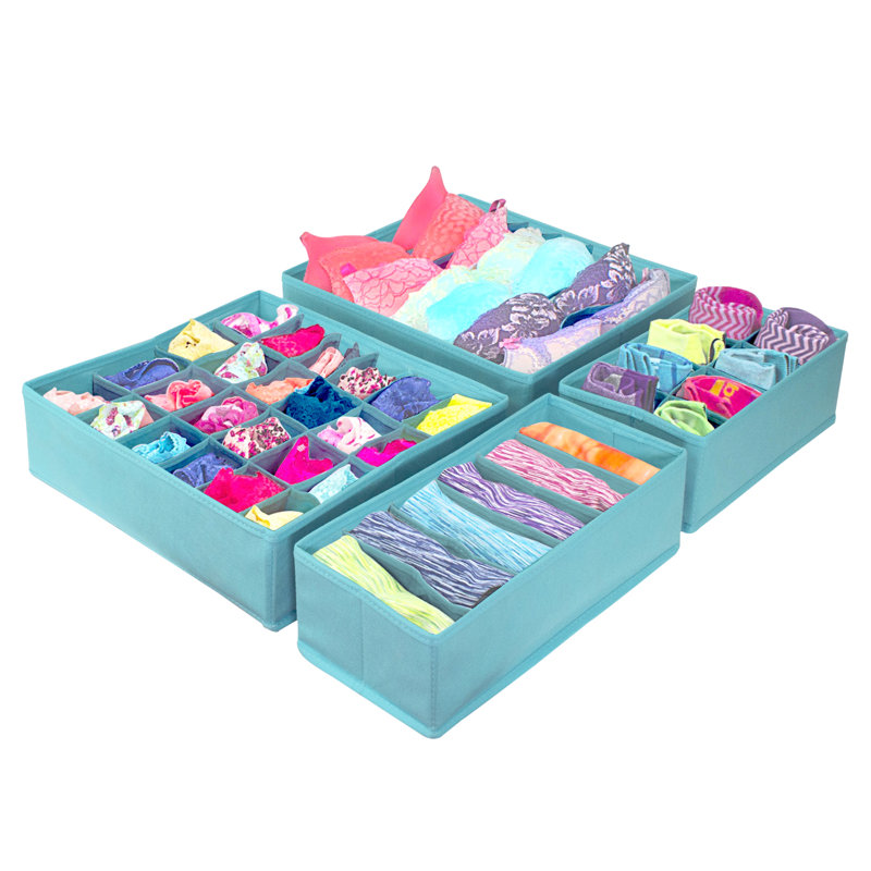 Rangement pliable sous le lit 4 pièces, Turquoise