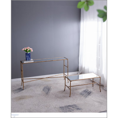 Antique Gold Console Table with Mirrored Top, Perfect for Elegant Home and Office Decor, Adds Glamour and Functionality