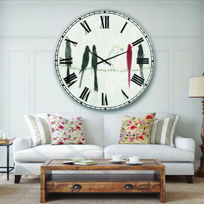 Red Catching Up Bird Family - Traditional wall clock