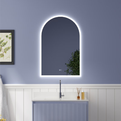 24"W X36''H Wall Mounted Bathroom Arch LED Mirror With PMMA Diffuser And Memory Function