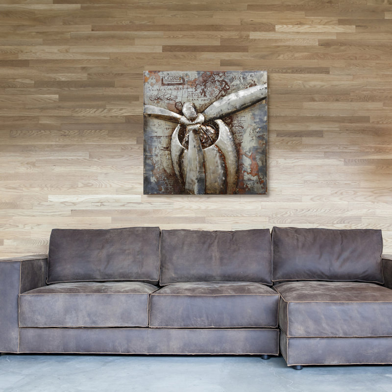 Retro Airplane Mixed Media Iron Wall Art on Canvas