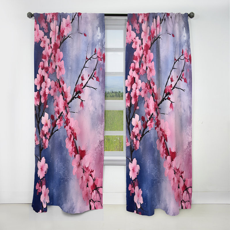 Rideau occultant rose et bleu Cherry Blossoms, L 52 po x L 108 po