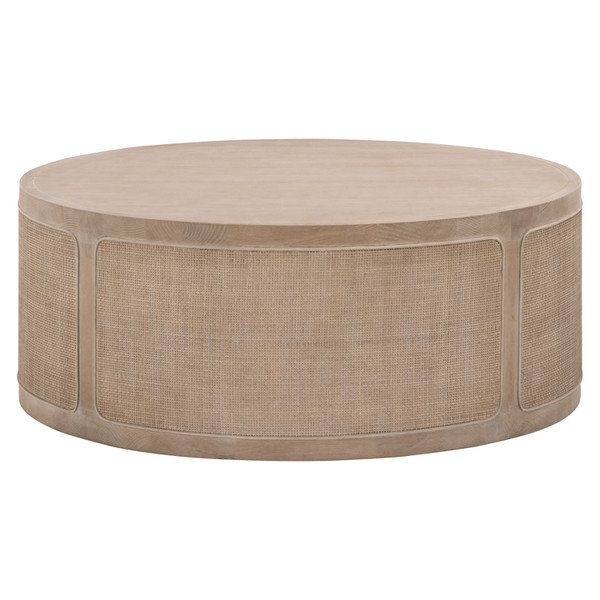 Gray Round Wood Lift-Top Coffee Table with Storage