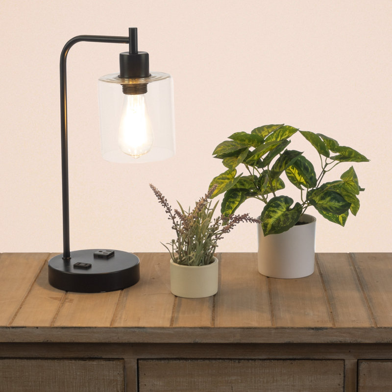 Minakumari Metal Desk Lamp - Industrial Table Lamp with USB Charge Ports with Touch Control, Black