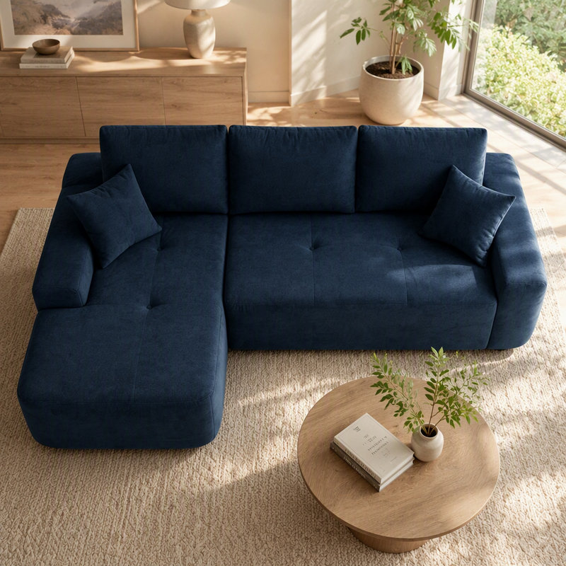 Canapé d'angle modulaire moderne Cloud de 85 pouces avec méridienne en L et assise profonde, revêtement en coton et lin pour salon et chambre, aucun assemblage requis