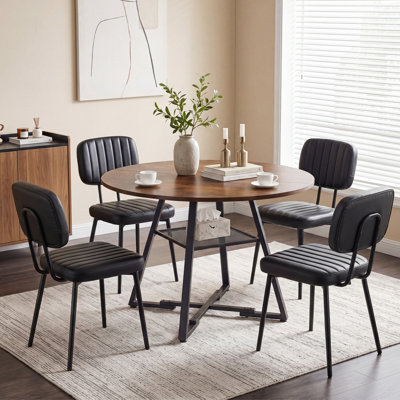 Industrial 47" Round Dining Table Set With Upholstered Chairs