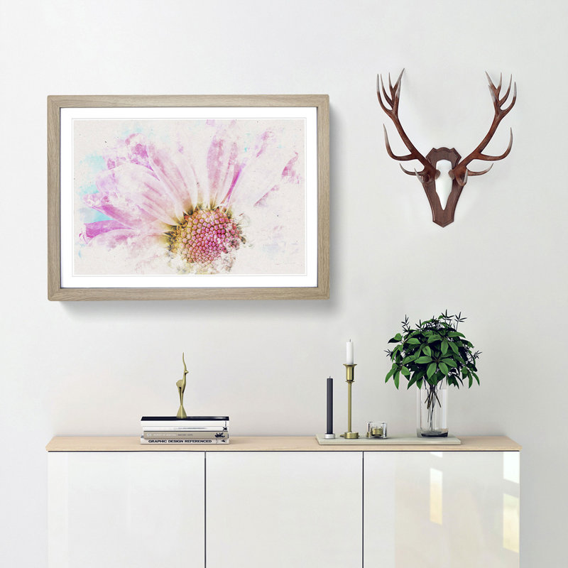 Pink Daisy Flower - Framed Print, 45cm H x 63cm W x 2cm D, Oak Framed