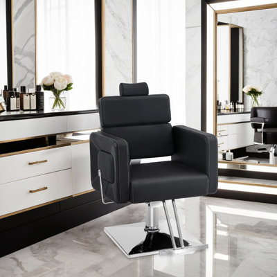 Nave 25" W Hydraulic Barber Chair, Faux Leather Swivel Salon Chair