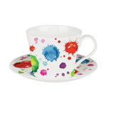 Roy Kirkham Splash Lucy Breakfast Cup And Saucer (Set Of 2), Bone China Ceramic, Made In England