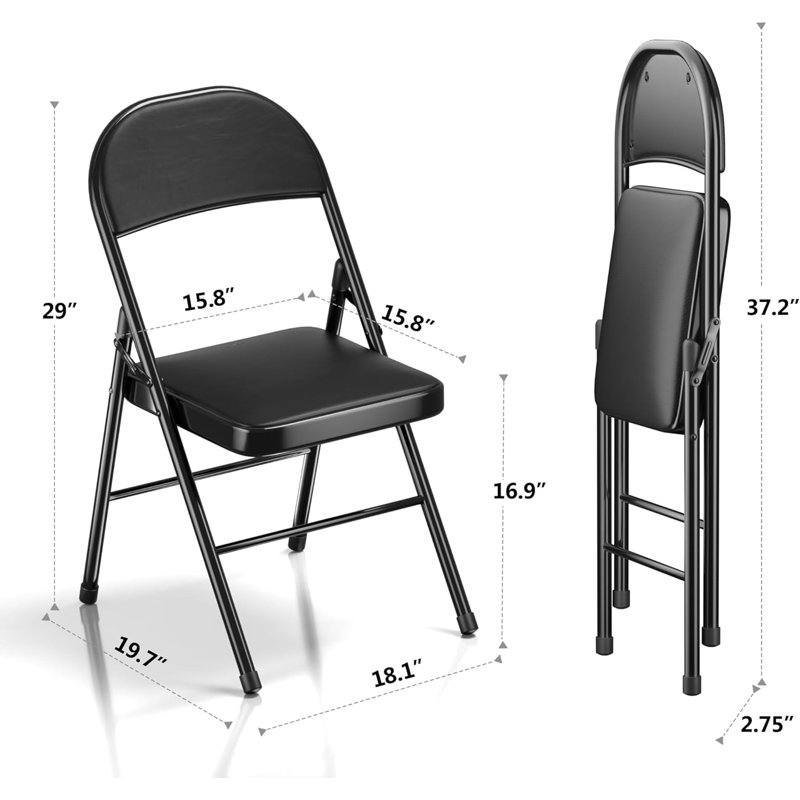 Ensemble de 8 chaises pliantes avec siège rembourré en polyuréthane, chaises portatives empilables et peu encombrantes pour petits espaces