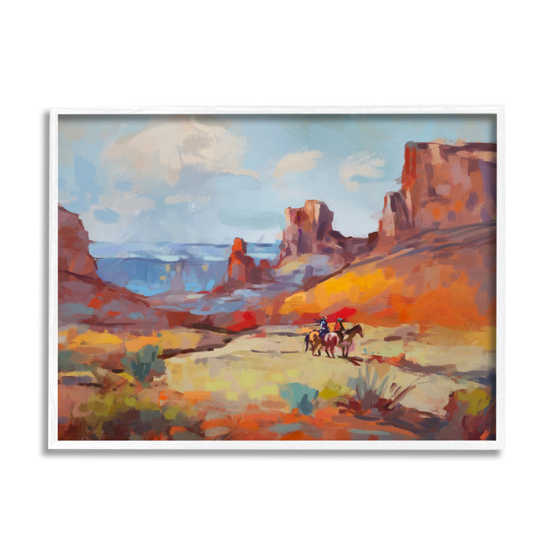 «Canyon Cowboys» encadré sur bois par Ziwei Li, H 11 po x l 14 po x P 1,5 po, Estampe numérique encadrée blanc bord de mer