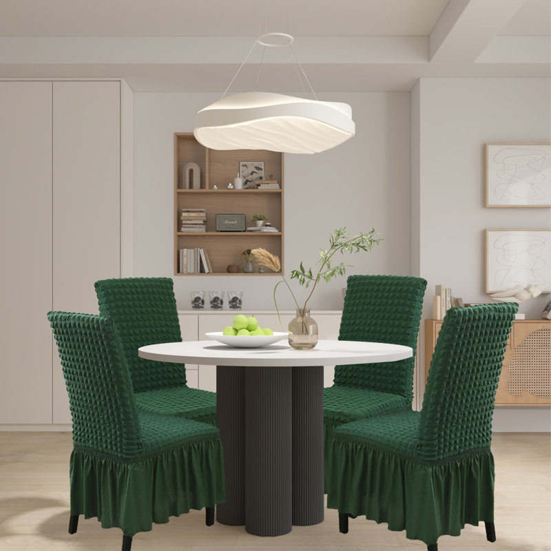 Housse pour chaise de salle à manger, housse extensible de chaise lavable avec jupe, ensemble de 4, Vert