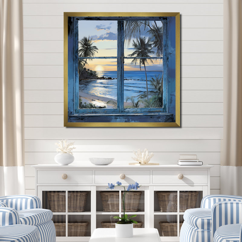 «Tranquility Beach Windows Horizon III - Coastal Windows», art mural, Or, H 36 po x l 36 po