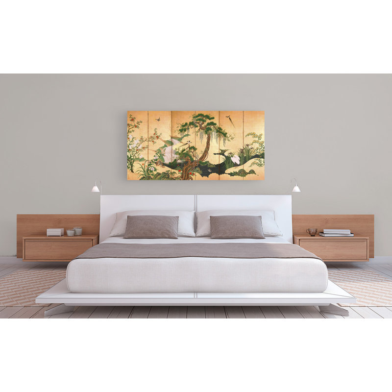 Birds and Flowers of Spring and Summer by Kano Eino - 6 Piece Wrapped Canvas Graphic Art Print Set, 50cm H x 100cm W x 4cm D