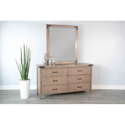 Commode double 6 tiroirs en bois massif avec miroir Wahidah