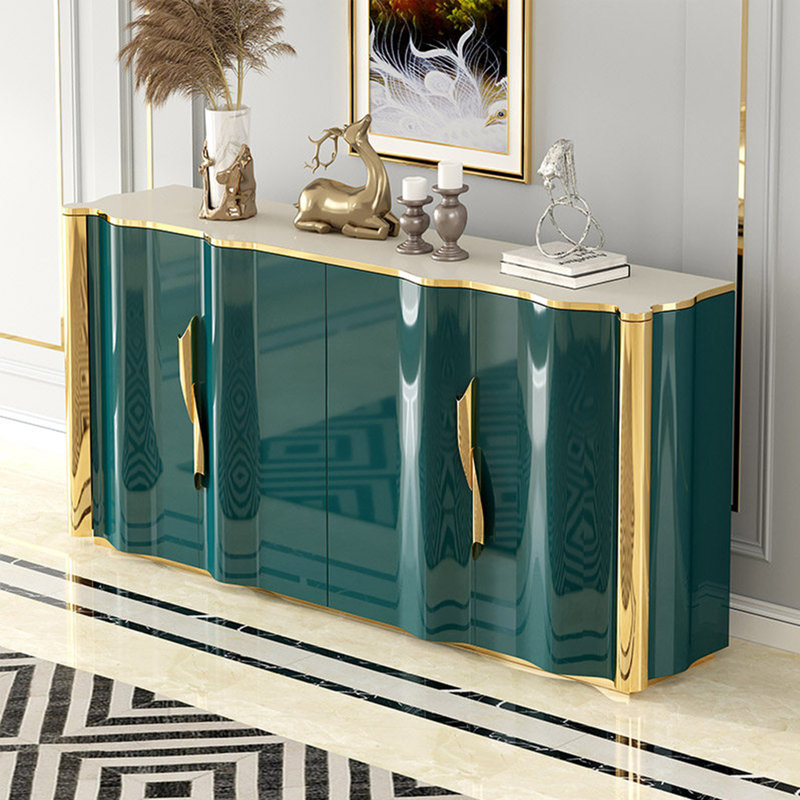 Modern Luxury-Inspired Entry Cabinet, Gold/Dark Green