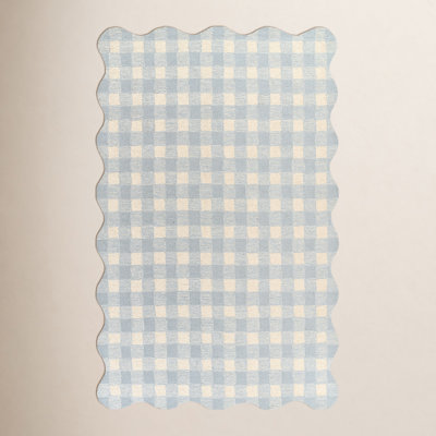 Lola Blue Hand-Tufted Plaid Wool Rug