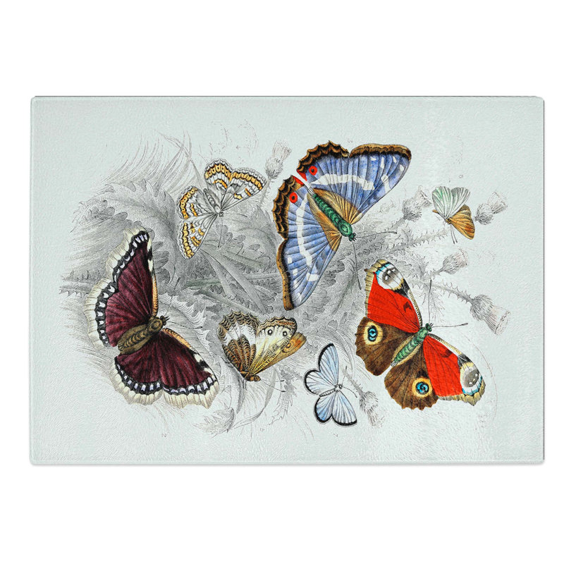 Tempered Glass Assortment of Butterflies Pl. 69 Chopping Board, 39 cm W x 28.5 cm L