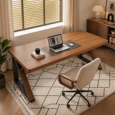 Bureau très long en bois massif de 55,1 pouces, bureau épaissi, bureau double pour deux personnes pour le bureau personnel, bureau d'ordinateur long en bois, table d'écriture pour le bureau, noyer