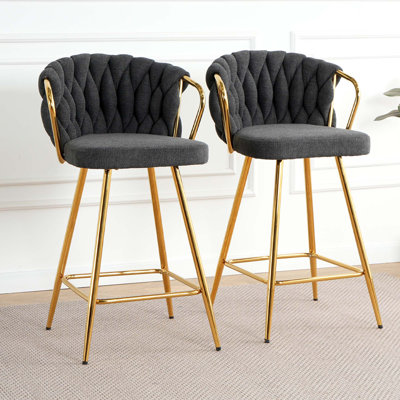 Chaise de bar en lin de conception moderne avec pieds hauts et tabouret, convient au café-bar, ensemble de 2