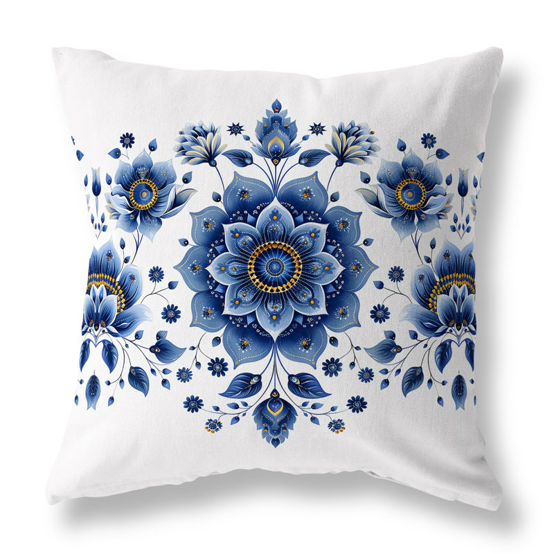 Coussin décoratif intérieur / extérieur Frosted Florals, H 20 po x l 20 po, Bleu / blanc