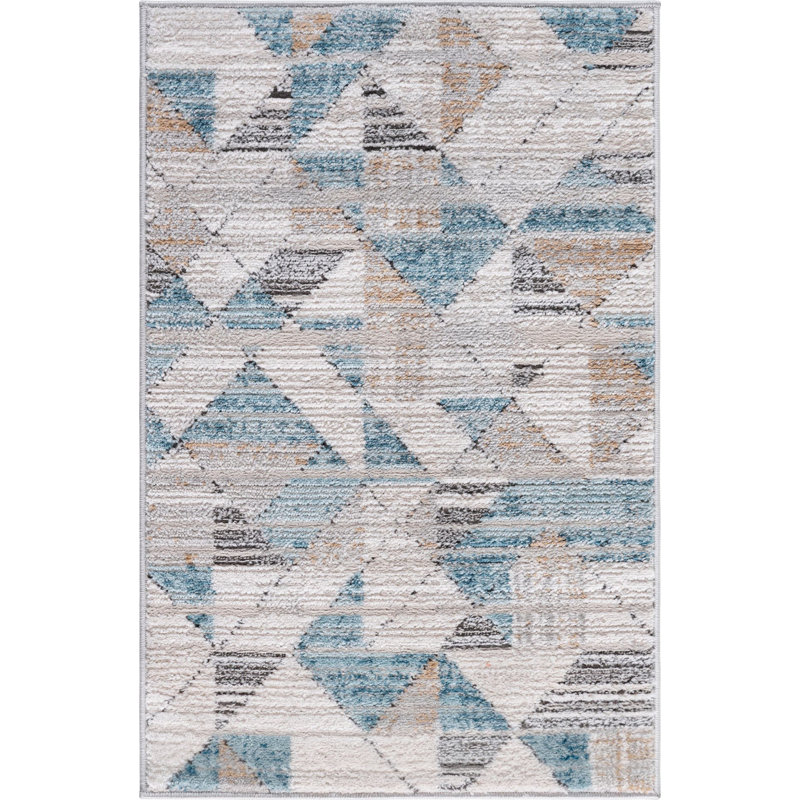  Tapis géométrique beige / bleu, Rectangle 2 pi 2 po x 3 pi