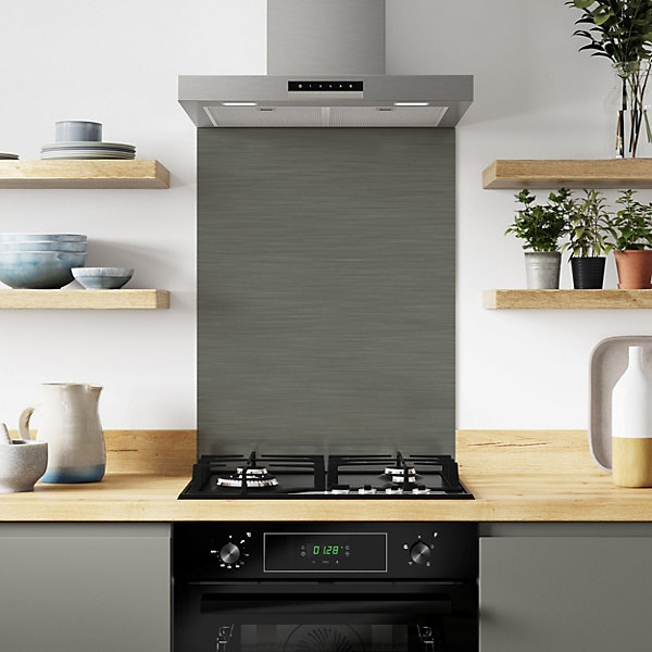 Aluminium Kitchen Hob Splashback, 80 cm x 60 cm, Brushed Steel/Brushed Titanium