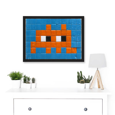 Pixel Monster Space Orange Tiles Invaders - Single Picture Frame Print