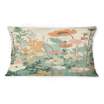 Vintage Wildflowers In Retro Pastel - Abstract Botanicals Printed Throw Pillow