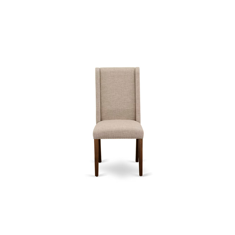 Ensemble de 11 pièces de coin-repas comprenant une table de salle à manger rectangulaire avec rallonge amovible et 10 chaises rembourrées en tissu de lin brun clair, noyer antique