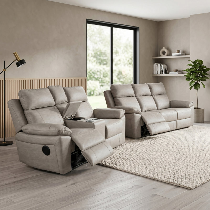Chaqueta 2 Piece Reclining Sofa Set, Light Grey