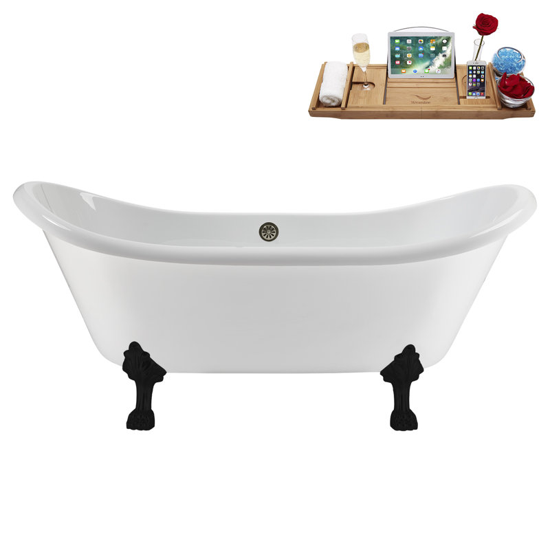71" Streamline Clawfoot Tub,Tray,Drain and Clawfeet, Matte Black, Brushed Nickel