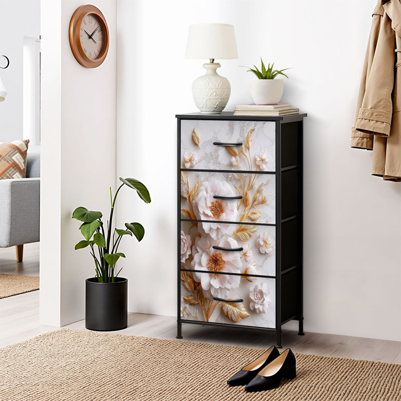 4 Drawer Dresser for Bedroom, Narrow Chest of Drawers, Wooden Top and Study Iron Frame 18"x37.5"-(WxH)
