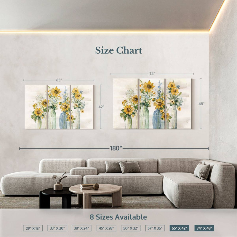 Tournesol spectaculaire sur toile, ensemble de 3 pièces, H 42 po x l 65 po x P 1,25 po