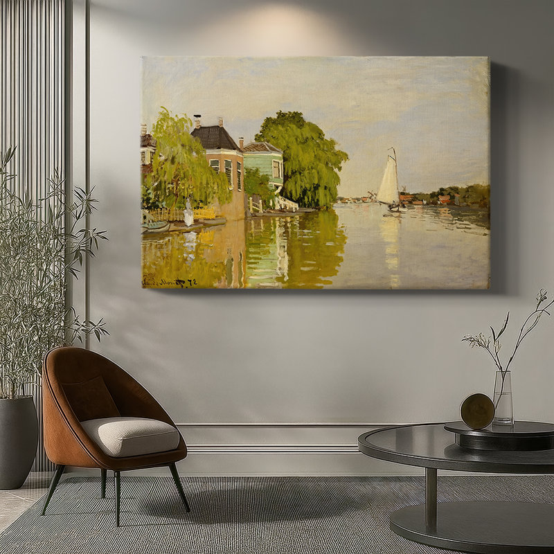 Claude Monet "maisons sur la rivière Zaan à Zaandam" - Art mural de qualité musée sur toile tendue, 24 x 36