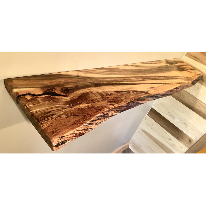Maple Solid Wood Floating Shelf with Live Edge, 2" H x 18" W x 12" D